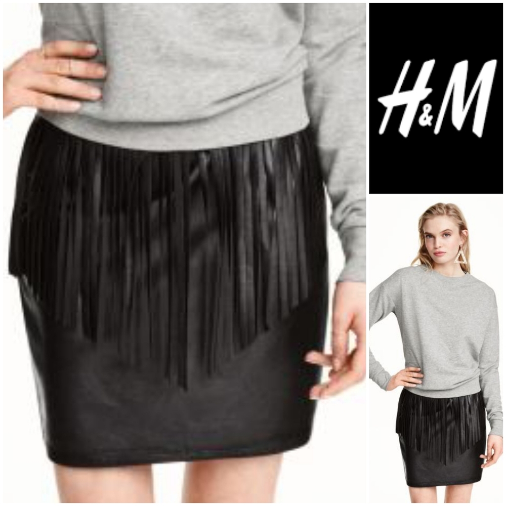 H&M Fringe Mini Skirt in Faux Leather